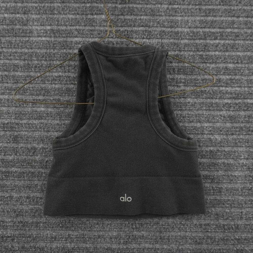 Alo Yoga Ribbed Seamless Crop Tank Top Womens L Black Racerback Activewear